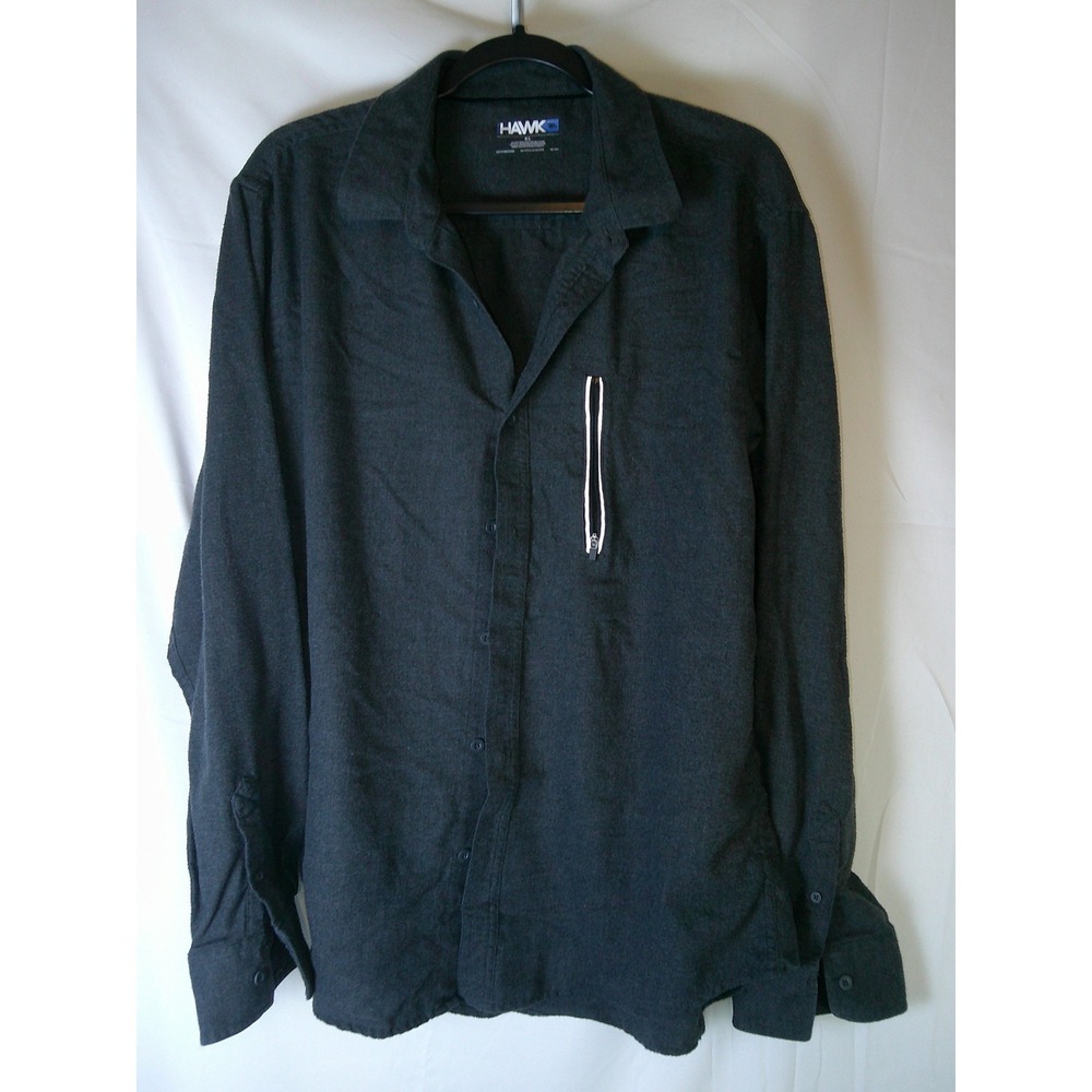 Tony Hawk Mens XL Flannel Shirt Charcoal Gray Long Sleeve Zip Pocket Button Down